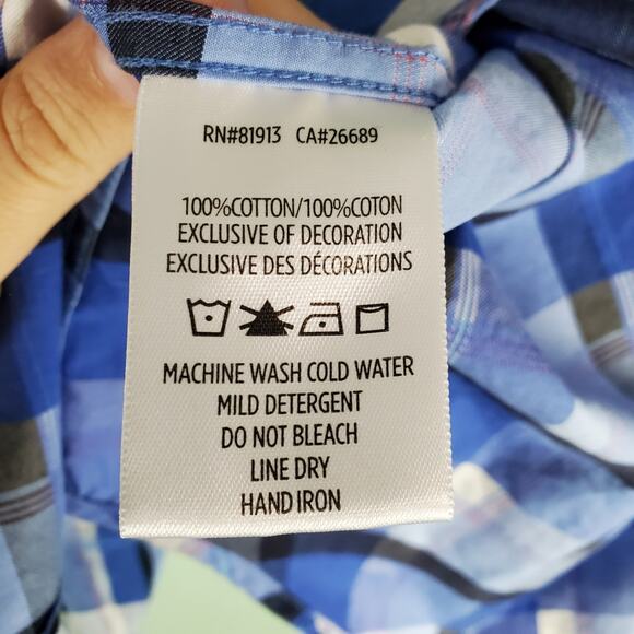 Robert Graham Blue Classic Fit Plaid Button Front Short Sleeve Shirt Size Medium - Picture 6 of 6